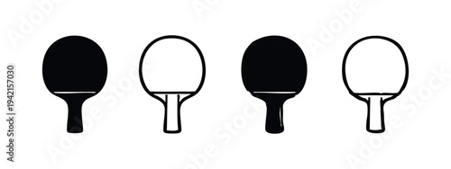Table tennis paddle vector icons set. Ping pong racket sport equipment in solid and outline doodle style.