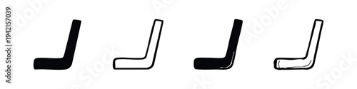 Hockey stick icon set in solid, outline, and hand-drawn styles, sport equipment on white background