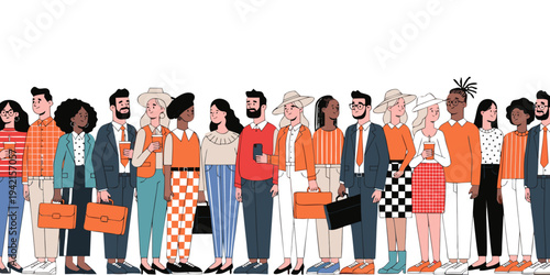 Diverse group of people standing in line