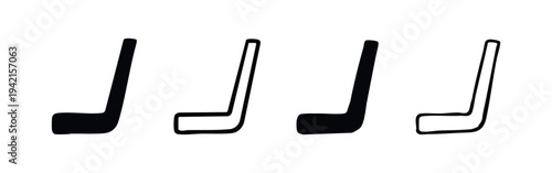 Hand-drawn hockey stick icon set in various styles, sport equipment on white background