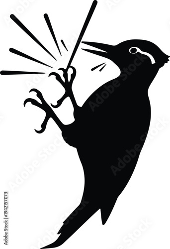 Vector woodpecker bird pecking on a tree trunk wildlife nature silhouette design