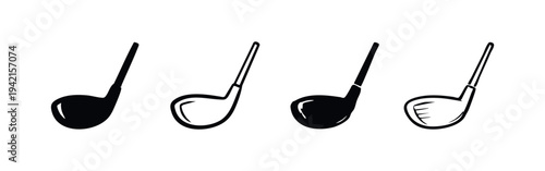 Set of Golf Club Icons, Golf Driver Head Silhouettes, Sport Equipment Vector Illustration