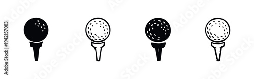 Set of Golf Ball on Tee Icons, Sport Equipment Silhouettes, Golf Game Vector Illustration