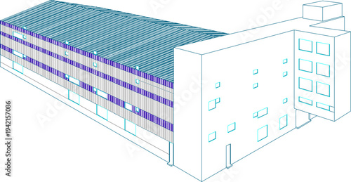 vector sketch illustration silhouette construction design section view facade perspective building warehouse storage 