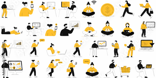 People working remotely with technology and finance