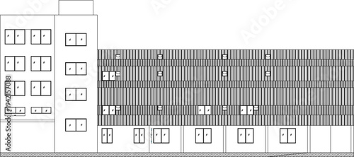 vector sketch illustration silhouette design construction section view facade of warehouse storage building