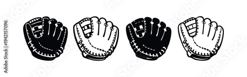 Collection of Baseball Glove Icons, Sport Equipment Silhouette Set, Vector Illustration
