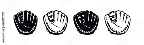 Set of Baseball Glove Icons, Sport Equipment Silhouettes, Baseball Game Vector Illustration
