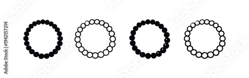 Beaded Bracelet or Necklace Icon Set, Circular Beads Black and White Vector Illustration, Rosary Symbol