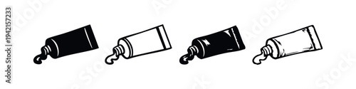 Paint Tube with Squeezed Paint Icon Set, Art Supplies Black and White Vector Illustration for Creativity