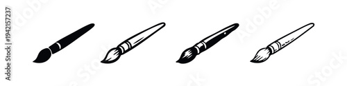Artistic Paintbrush Icon Set, Flat and Round Brush Black and White Vector Illustration for Painters