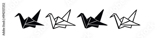 Origami crane icons set. Japanese paper folding art symbols vector for peace, hope, and creativity concept.