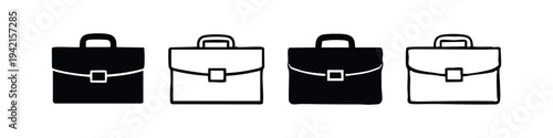 Professional Briefcase Icon Set. Classic business bag or document carrier in solid and outline styles.