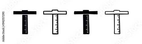 T-Square Ruler Icon Set. Drafting and drawing tool in solid and outline styles.