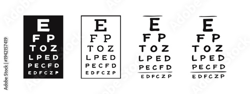 Snellen Eye Chart Icon Set for Vision Test and Ophthalmology in Various Styles