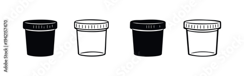 Medicine Pill Bottle Container Icon Set. Prescription Vial Vector Illustration.
