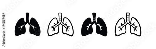 Human Lungs Anatomy Icon Set. Respiratory System Organ Vector Illustration.