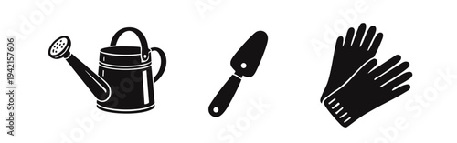 Gardening Tools and Equipment Silhouette Icons