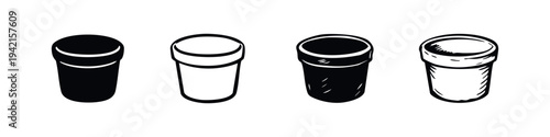 Empty Plant Pot or Container Silhouette and Outline Icons