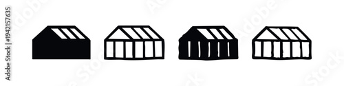 Greenhouse and cold frame icon set. Hand drawn illustrations of small garden structures for plant cultivation.