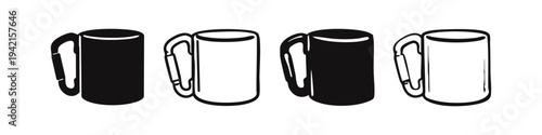 Carabiner Camping Mug Icon Set in Black and White