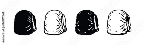 Rolled Sleeping Bag Icon Set for Camping and Wilderness in Black and White
