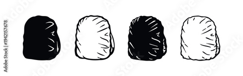 Compact Outdoor Sleeping Bag Icons, Rolled, in Black and White