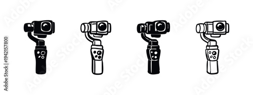 Camera Gimbal Stabilizer Icon Set - Professional Video Equipment Vector with Solid and Outline Styles