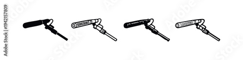 Shotgun Microphone Icons Set. Audio recording equipment symbols for sound production.