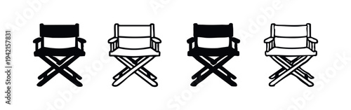 Director's Chair Icon Set Black and White Vector Illustration