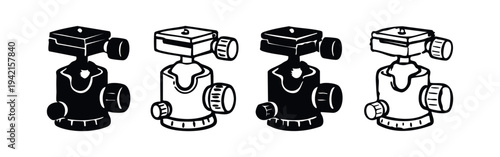 Camera Ball Head Mount Icon Set Black and White Vector Illustration