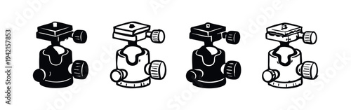 Camera Ball Head Mount Icon Set Black and White Vector Illustration