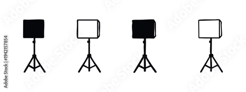 Square softbox with light stand icons set for photography and videography studio.