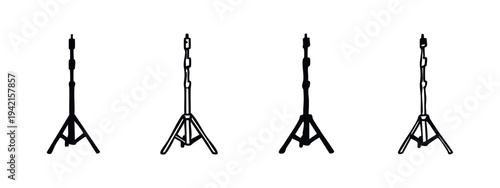 Studio photography light stand icons set, essential equipment for creatives.