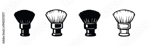 Shaving Brush and Makeup Brush Icon Set. Black and White Stylized Beauty and Grooming Symbols.