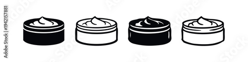Cosmetic Cream Jar Icon Set. Black and White Stylized Symbols for Skincare and Beauty Products.