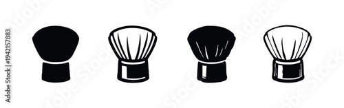 Makeup Brush Head Icon Set. Black and White Stylized Beauty and Cosmetic Tool Symbols.