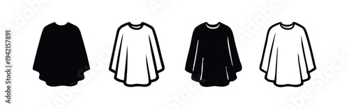 Hair Salon Gown and Cape Icon Set. Black and White Stylized Barber and Beauty Apparel Symbols.
