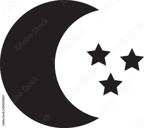 Crescent moon and three stars icon