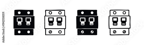 Electrical Switch Icons Set, Circuit Breaker Symbols, Power Control Devices