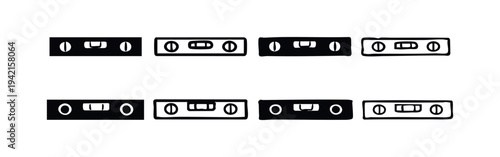 Spirit Level Icons Set, Bubble Level Tool Symbols, Measurement Equipment Vector