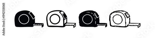 Hand Drawn Retractable Tape Measure Icons, Measuring Instrument Symbols, Construction Tool Set