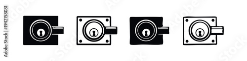 Classic Door Lock with Keyhole Icons Set
