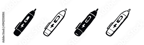 Voltage Tester Pen Icons Set, Non-Contact Voltage Detector Symbols, Electrical Testing Tools