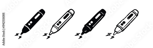 Non-Contact Voltage Tester Pen Icons with Electrical Spark Effect