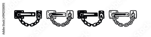 Horizontal Door Security Chain Lock Icons Set