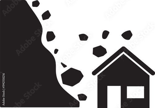House threatened by landslide falling rocks disaster