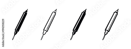 Stylus Pen or Digital Pencil Vector Icon Set, Touchscreen Input Device Symbols, Creative Drawing Tool Icons