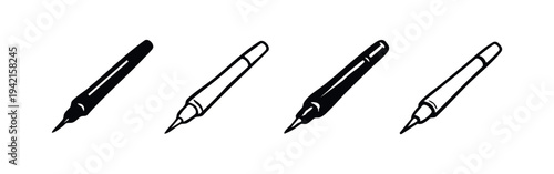 Marker Pen Vector Icon Set. Felt-Tip Pen Illustrations in Silhouette and Outline Styles for Art and Stationery.