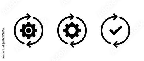 Sync process icon set. Gear synchronization symbol. System update sign